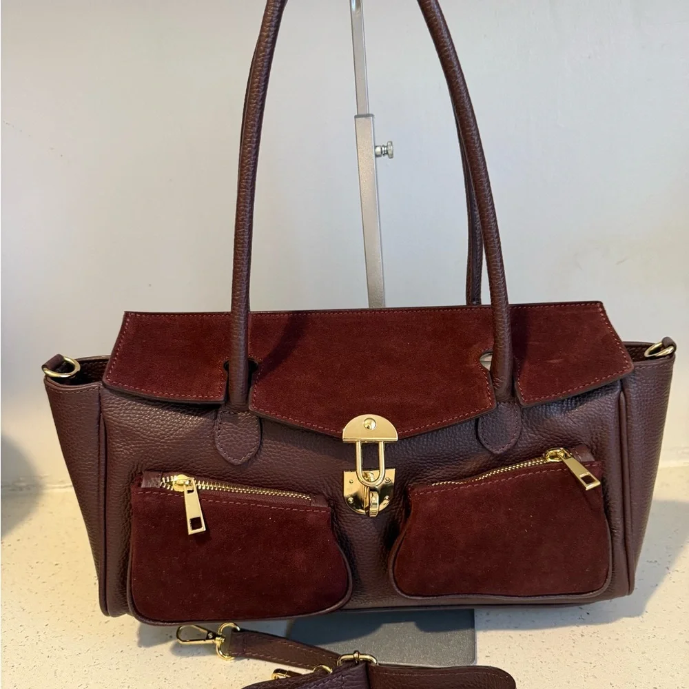 Elegant Burgundy Genuine Leather Made in Italy